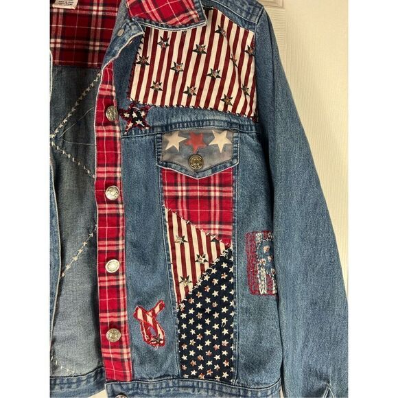 Tantrums Womens Fourth of July Patriot Jean Jacket Stars N Stripes Small - Picture 4 of 7